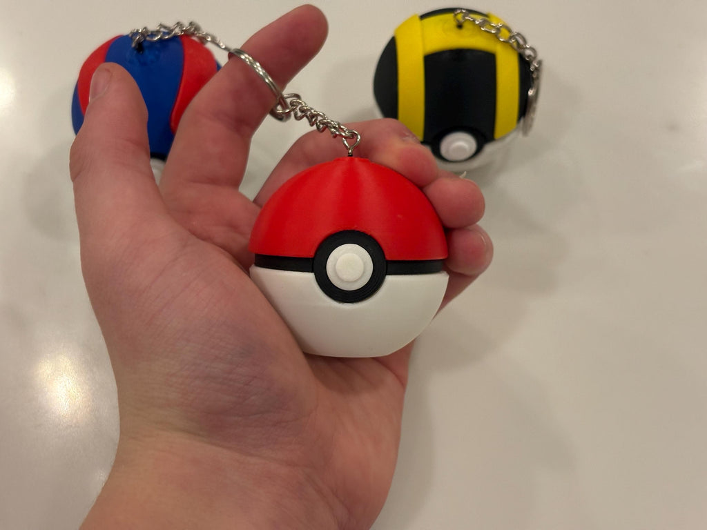 Handmade Pokeball Keychains 3 PACK | Mini Pokémon Balls | 3D Printed Pokeballs | •Great Ball, Ultra Ball & Poké Ball Set | Pokémon Gift