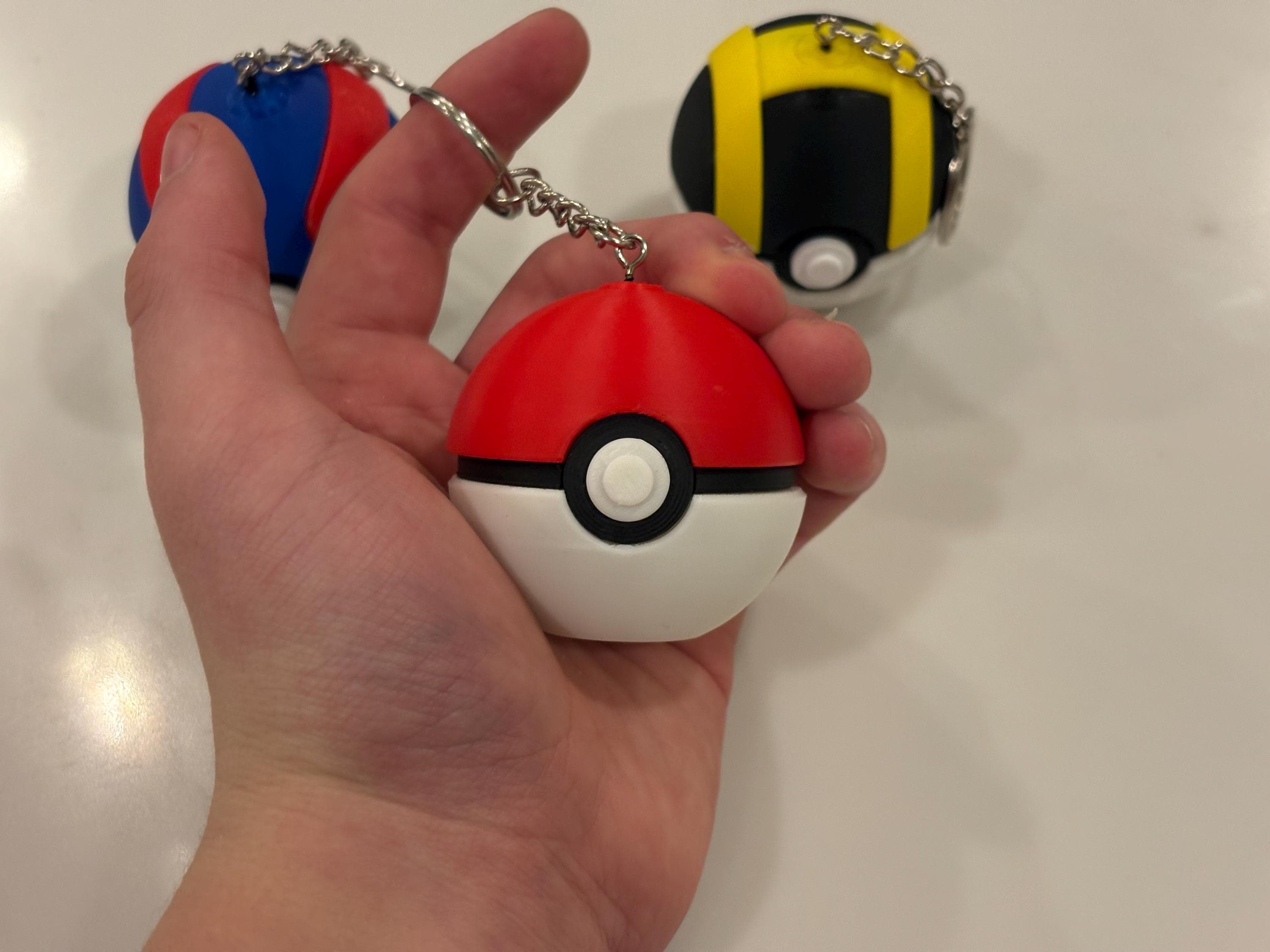 Handmade Pokeball Keychains 3 PACK | Mini Pokémon Balls | 3D Printed Pokeballs | •Great Ball, Ultra Ball & Poké Ball Set | Pokémon Gift