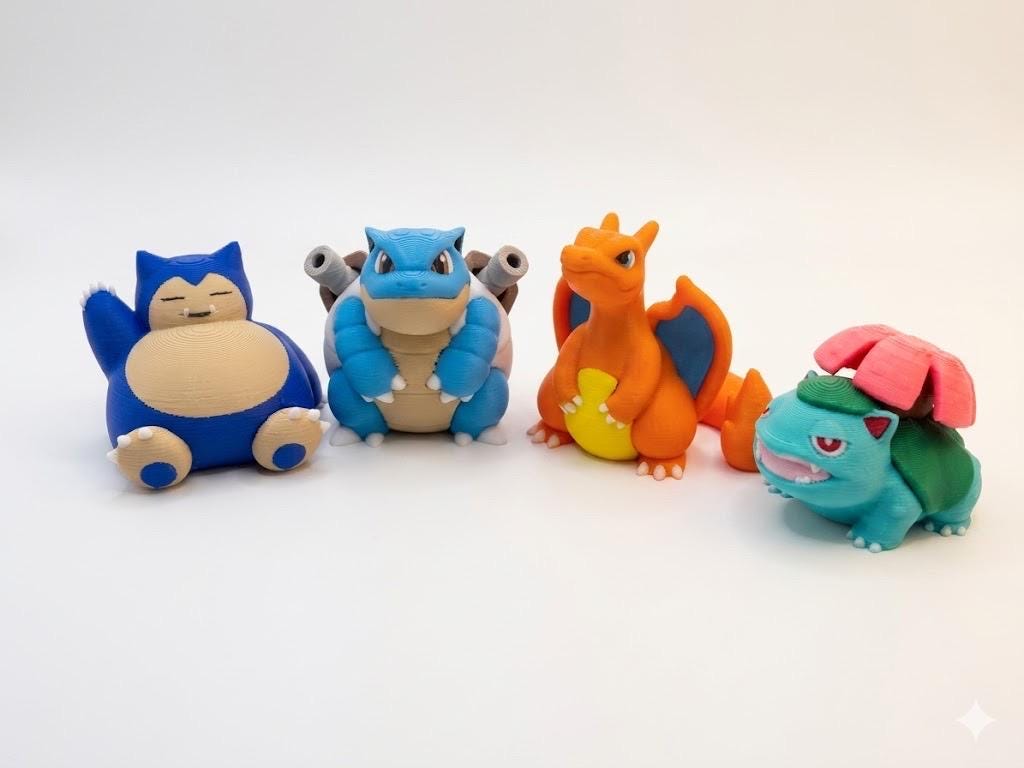 Charizard Blastoise Snorlax Venusaur Set – Pokemon 3D Printed Figures, Starter Final Evolutions, Anime Figures, Desk Decor, Gamer Gift