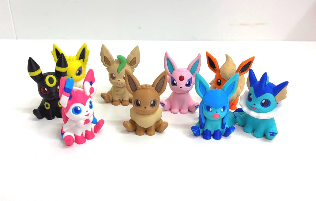 3D Printed Eeveelution Figure Bundle - Full Set of 9: Eevee, Sylveon, Flareon, Jolteon, Leafeon, Vaporeon, Glaceon, Espeon, Umbreon