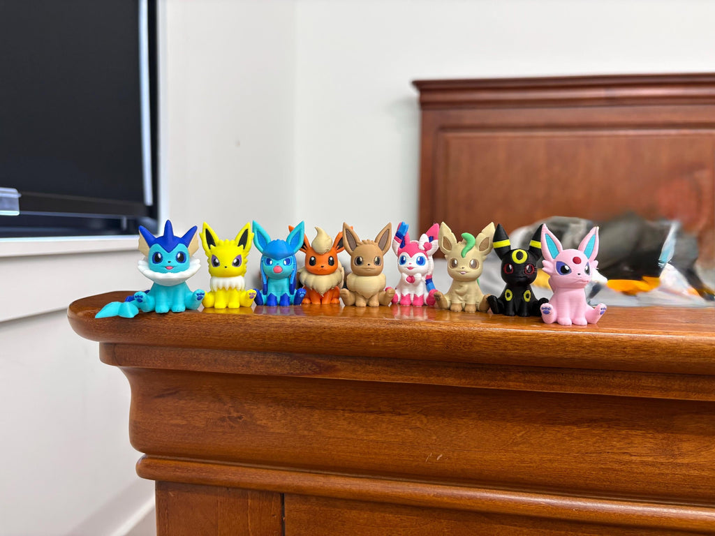 3D Printed Eeveelution Figure Bundle - Full Set of 9: Eevee, Sylveon, Flareon, Jolteon, Leafeon, Vaporeon, Glaceon, Espeon, Umbreon