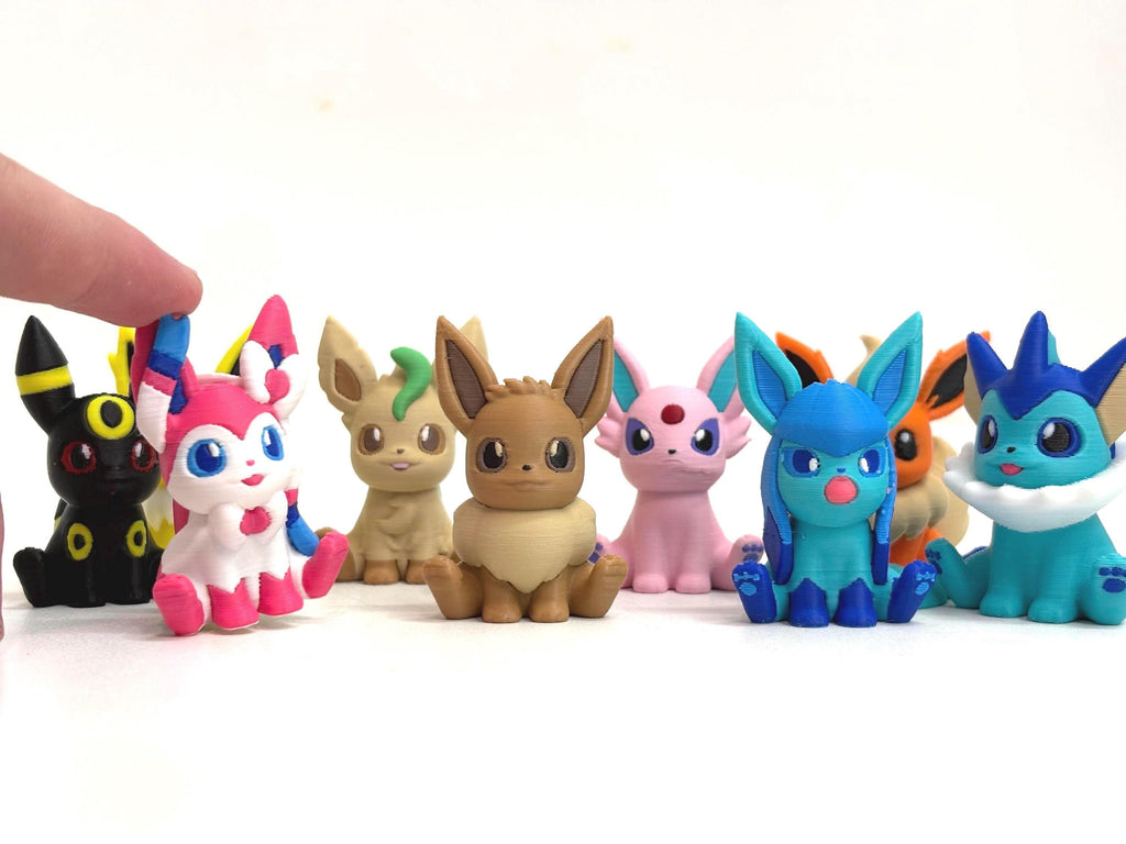 3D Printed Eeveelution Figure Bundle - Full Set of 9: Eevee, Sylveon, Flareon, Jolteon, Leafeon, Vaporeon, Glaceon, Espeon, Umbreon