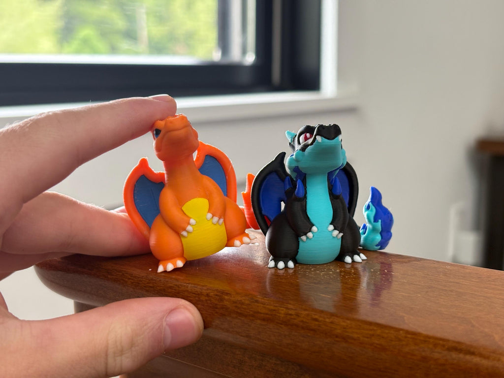 Pocket Monster Evolution Set - 3D Printed Fire Lizard Figures - Mini Anime Collectible Statues - 4 Set