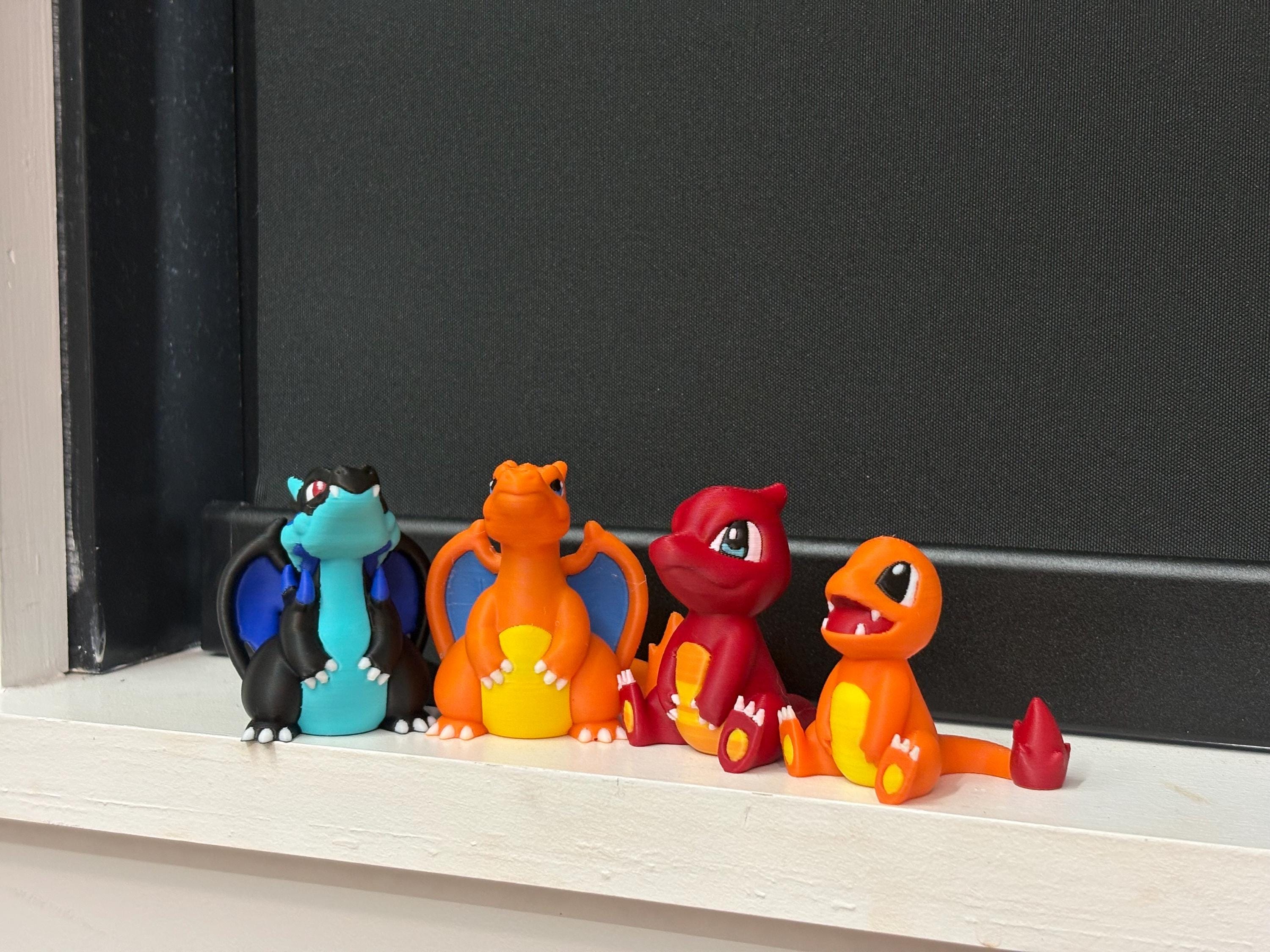 Pocket Monster Evolution Set - 3D Printed Fire Lizard Figures - Mini Anime Collectible Statues - 4 Set