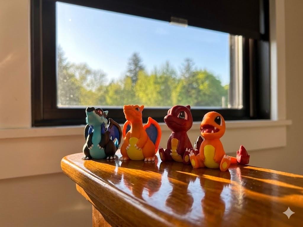 Pocket Monster Evolution Set - 3D Printed Fire Lizard Figures - Mini Anime Collectible Statues - 4 Set